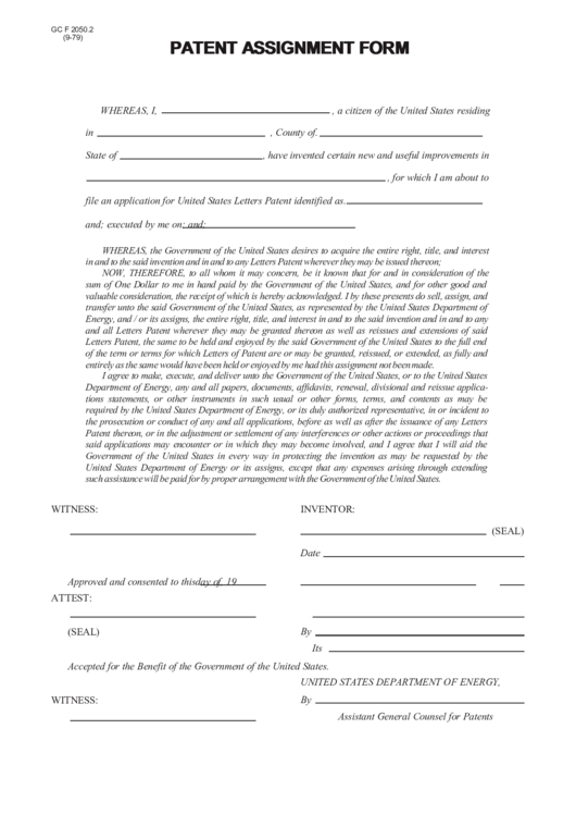 Patent Assignment Form Printable pdf