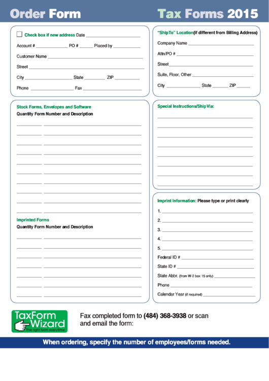 2015 Tax Forms Order Form Printable pdf