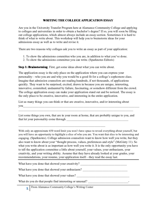 Writing The College Application Essay Printable pdf