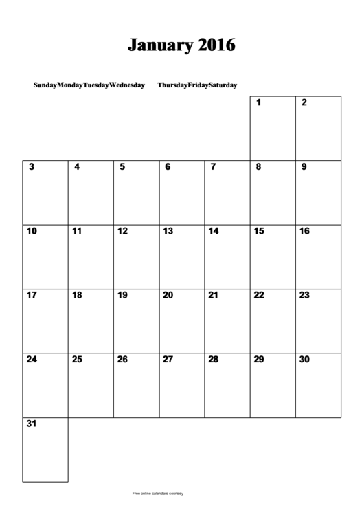 2016 Monthly Calendar Template - Black And White, Portrait Printable pdf