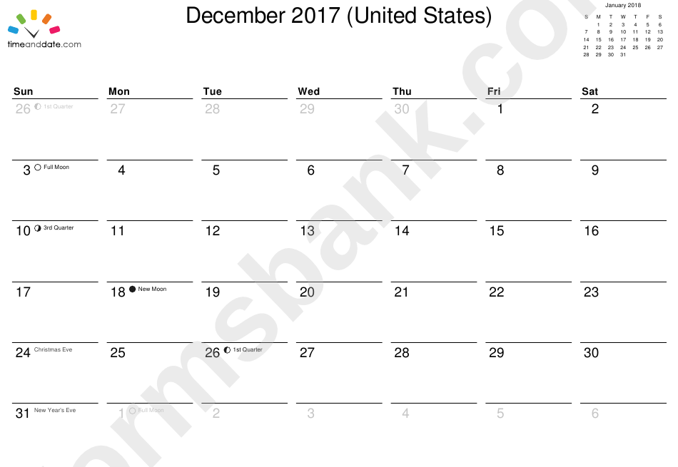 Monthly 2017 Calendar Template