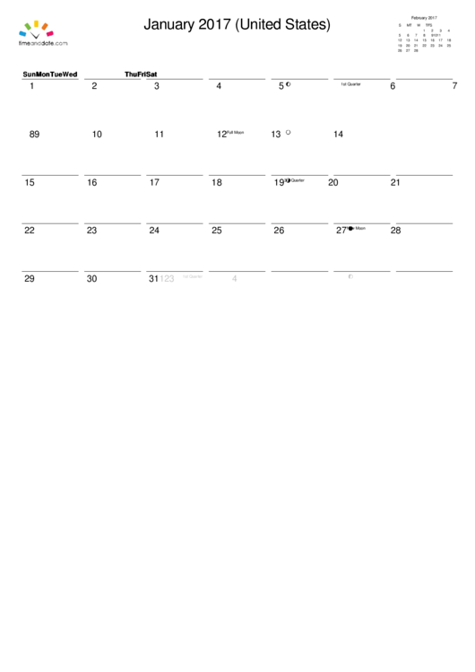 Monthly 2017 Calendar Template Printable pdf