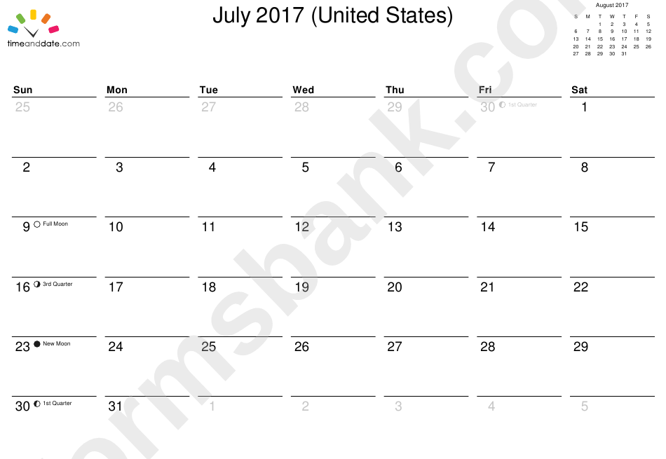 Monthly 2017 Calendar Template