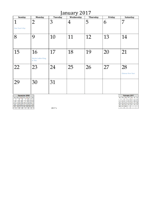 2017 Monthly Calendar Template Printable pdf