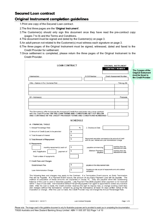 Secured Loan Contract Original Instrument Completion Guidelines Printable pdf
