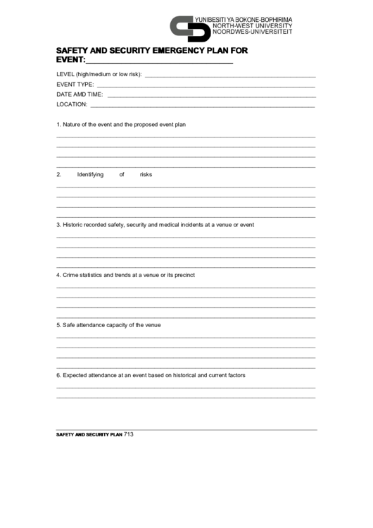 Safety And Security Emergency Plan Template Printable pdf