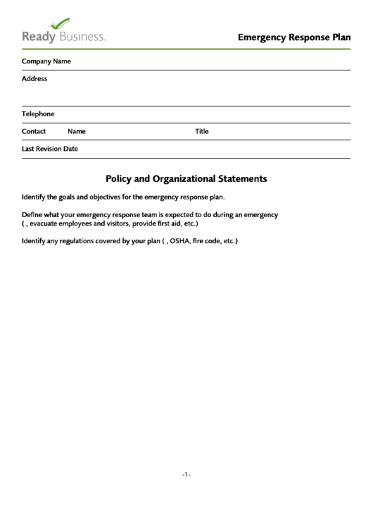 Fillable Emergency Response Plan Printable pdf