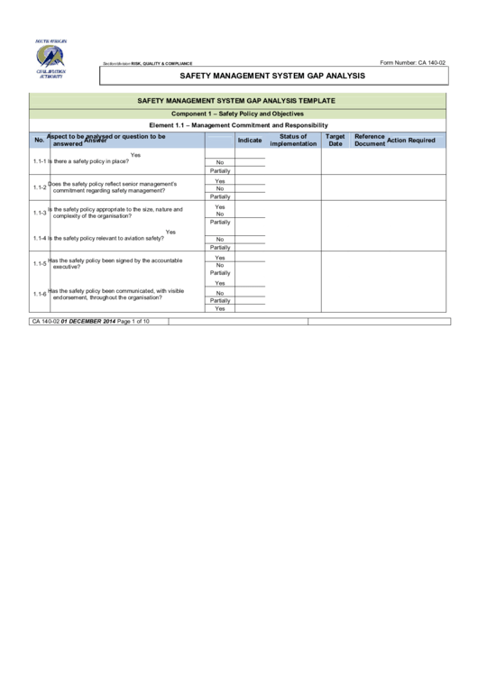 Safety Management System Gap Analysis Template Printable pdf