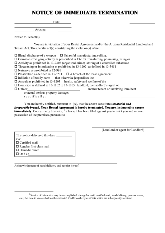 Notice Of Immediate Termination Printable pdf