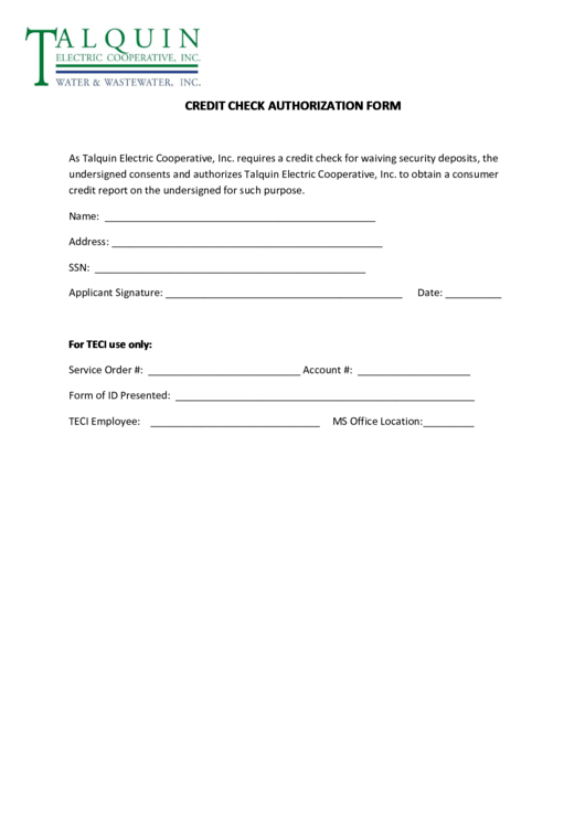 Credit Check Authorization Form