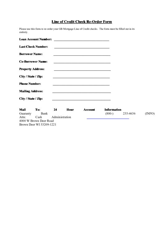 Line Of Credit Check Re-order Form