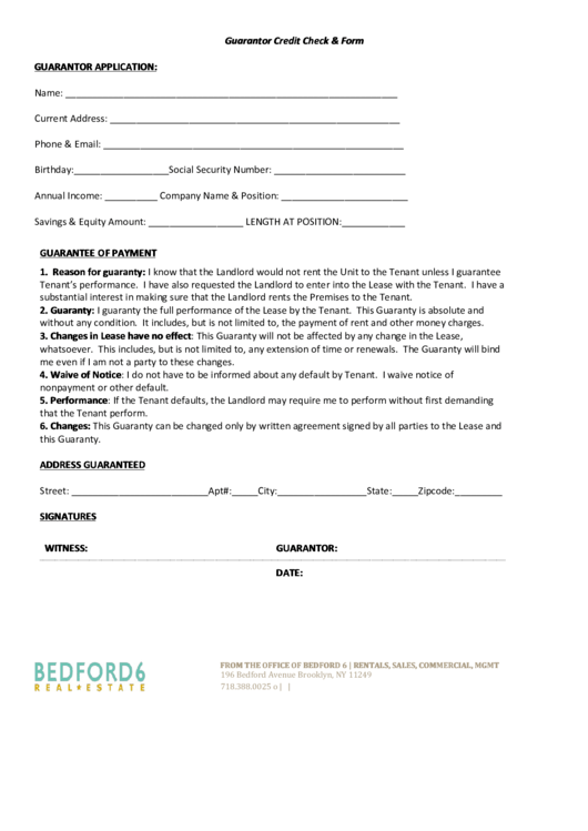 Guarantor Credit Check & Form Printable pdf