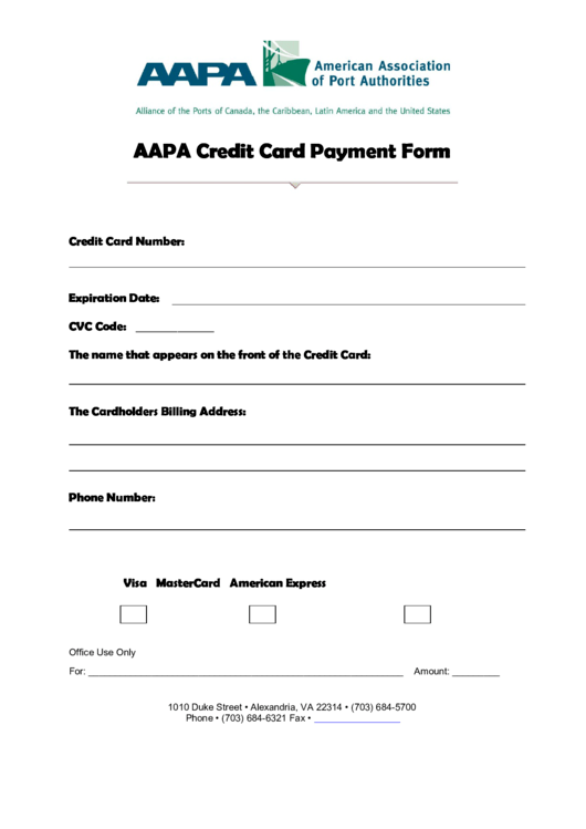 Aapa Credit Card Payment Form Printable pdf