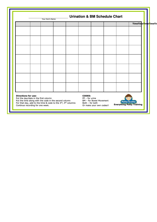 Son Urination & Bm Schedule Chart Printable pdf