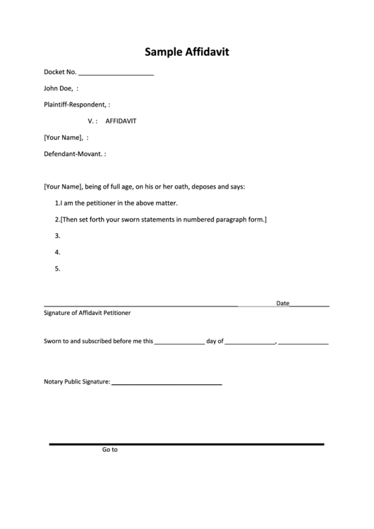 Sample Affidavit Printable pdf