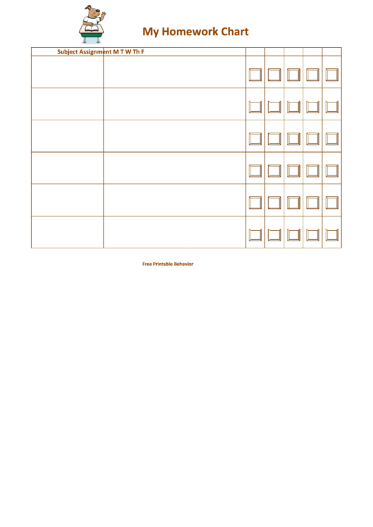My Homework Chart Template - Dog Printable pdf