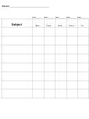 Homework Chart Template - 8 Subjects