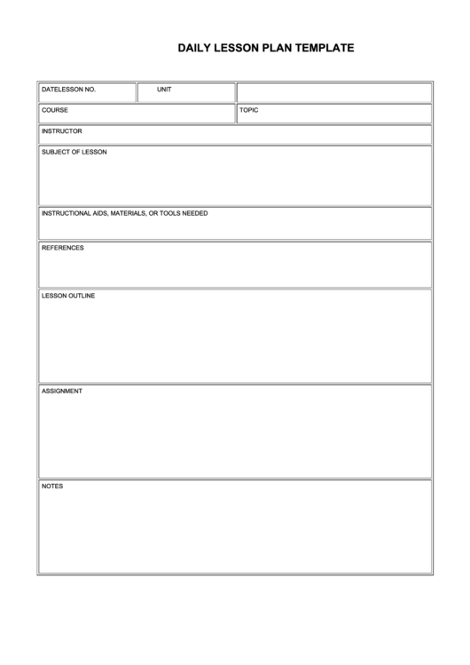 Download Fillable Daily Lesson Plan Template printable pdf download