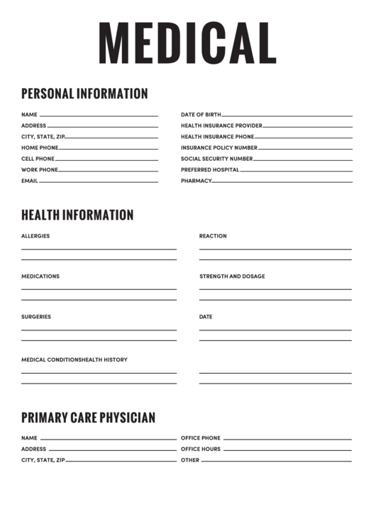 Medical Patient Information Form Printable pdf