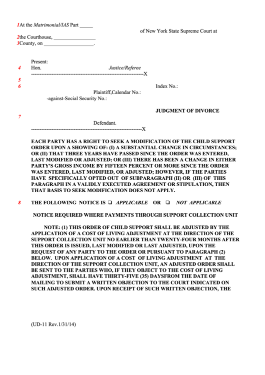 Judgment Of Divorce Printable pdf