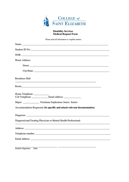 Disability Services Medical Request Form Printable pdf