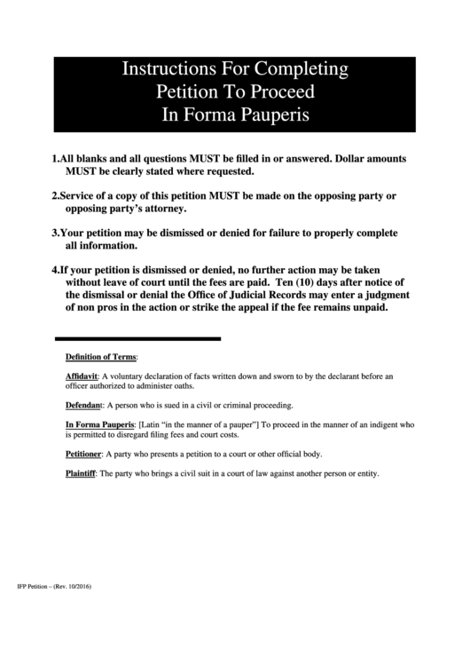 Petition To Proceed In Forma Pauperis Printable pdf