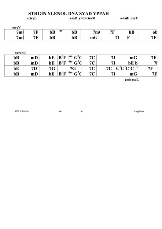 Happy Days And Lonely Nights Jazz Chord Chart Printable pdf