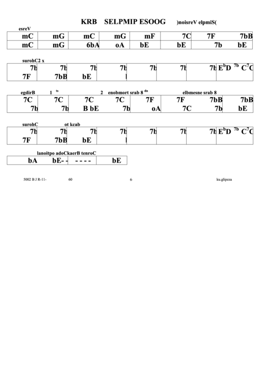 Goose Pimples Eb Simple Version Jazz Chord Chart Printable pdf