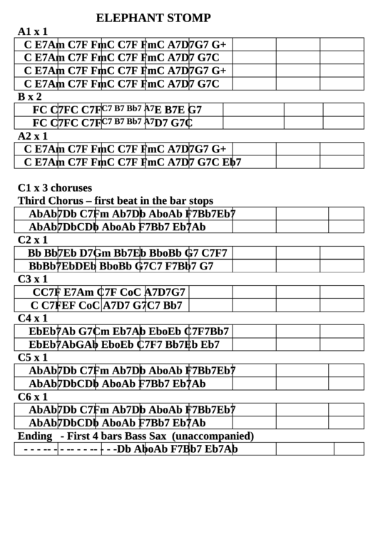 Elephant Stomp Bd Jazz Chord Chart Printable pdf