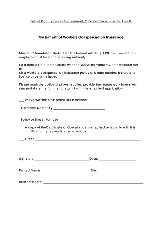Statement Of Workers Compensation Insurance Form