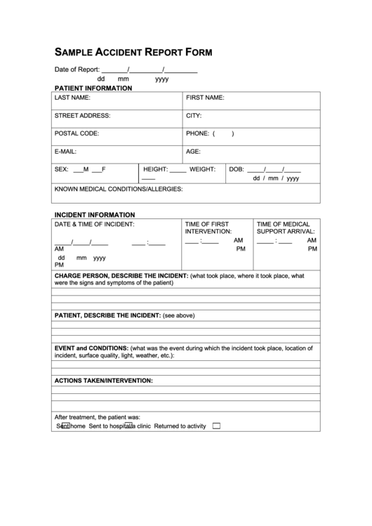 Sample Accident Report Form Printable pdf