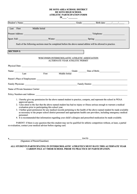 Alternate Year Athletic Permit Form