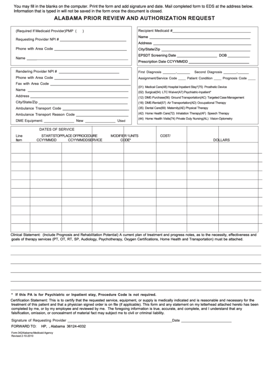 Alabama Prior Review And Authorization Request Form