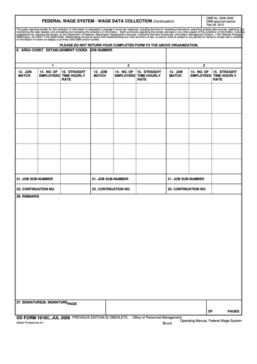 Fillable Dd Form 1919c Federal Wage System - Wage Data Collection Printable pdf