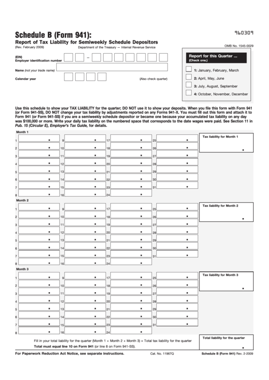 Schedule B Form 941 Report Of Tax Liability For Semiweekly Schedule