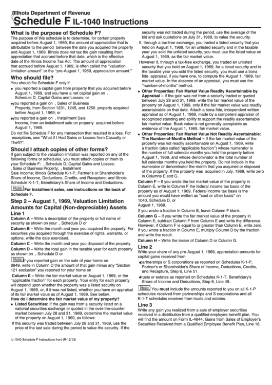Schedule F Il-1040 Instructions - Illinois Department Of Revenue - 2013 Printable pdf