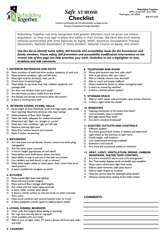 Safe At Home Checklist Printable pdf
