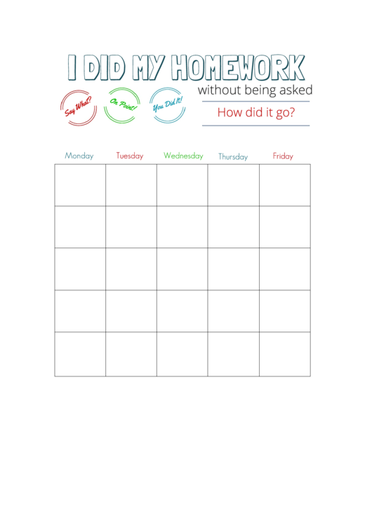 Homework Reward Chart Printable pdf