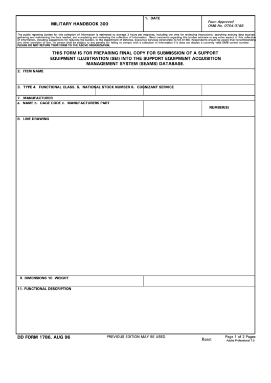Fillable Dd Form 1786 - Military Handbook 300 Printable pdf
