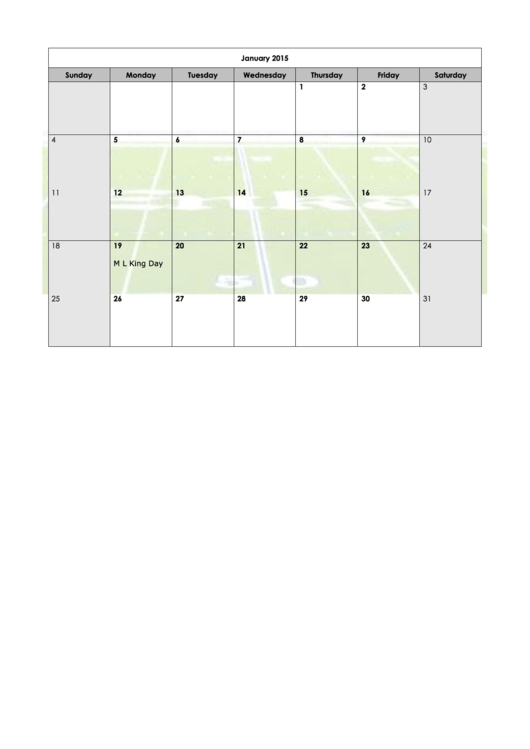 2015 Monthly Calendar Template - Football Themed Printable pdf