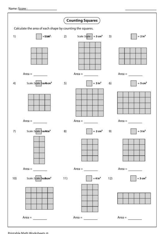 Counting Squares Printable pdf