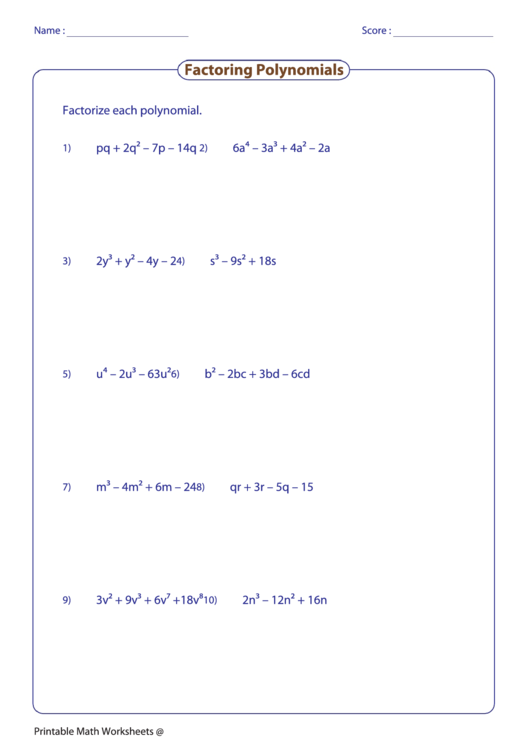 Factoring Polynomials Printable pdf