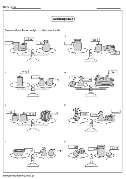 Balancing Scale Worksheet Printable pdf