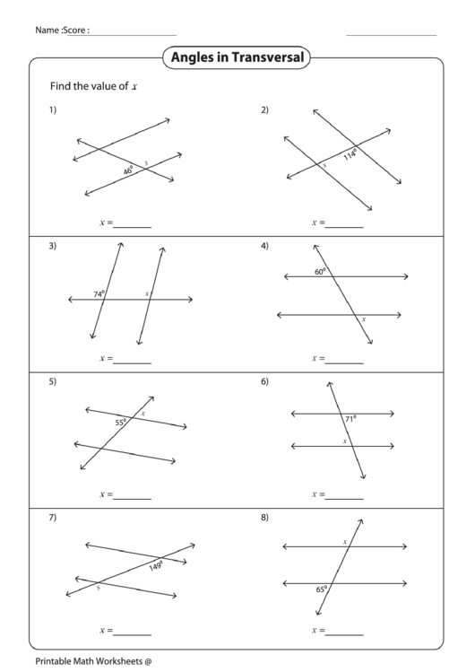 Angles In Transversal Printable pdf