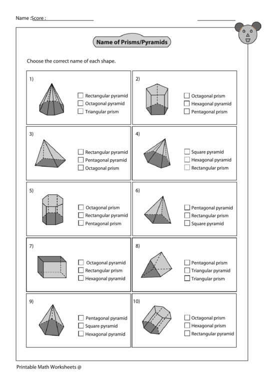 Name Of Prisms/pyramids Worksheet With Answer Key Printable pdf