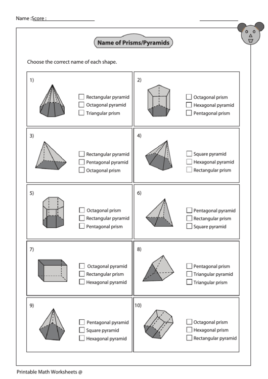 Name Of Prisms pyramids Worksheet With Answer Key Printable Pdf Download