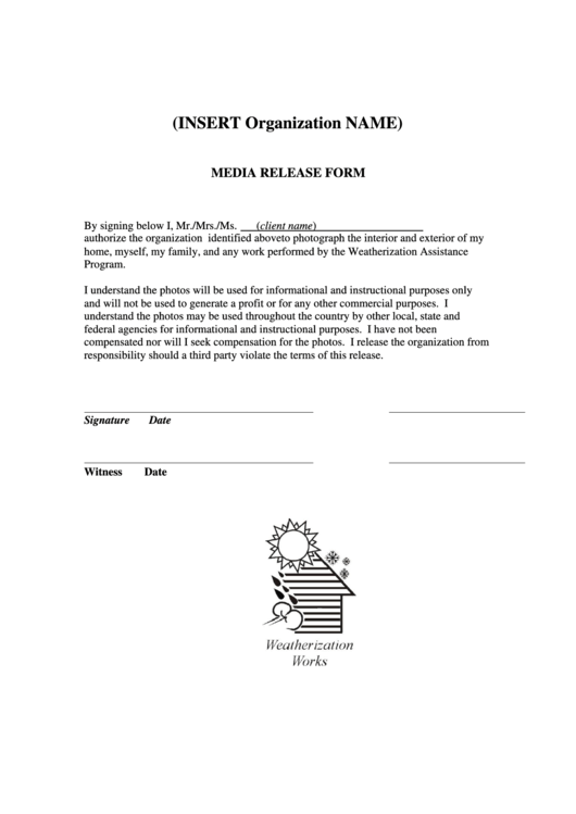 Media Release Form Printable pdf
