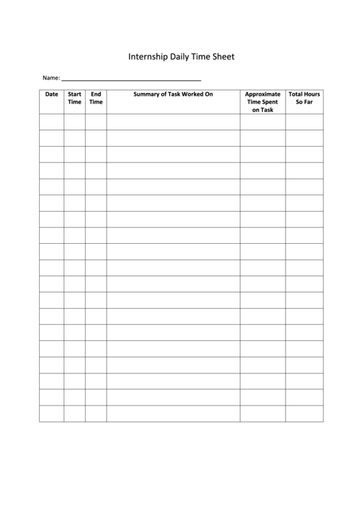 Internship Daily Time Sheet Printable pdf