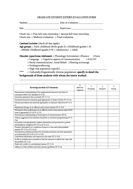 Graduate Student Extern Evaluation Form Printable pdf