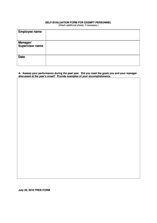 Self-Evaluation Form For Exempt Personnel Printable pdf